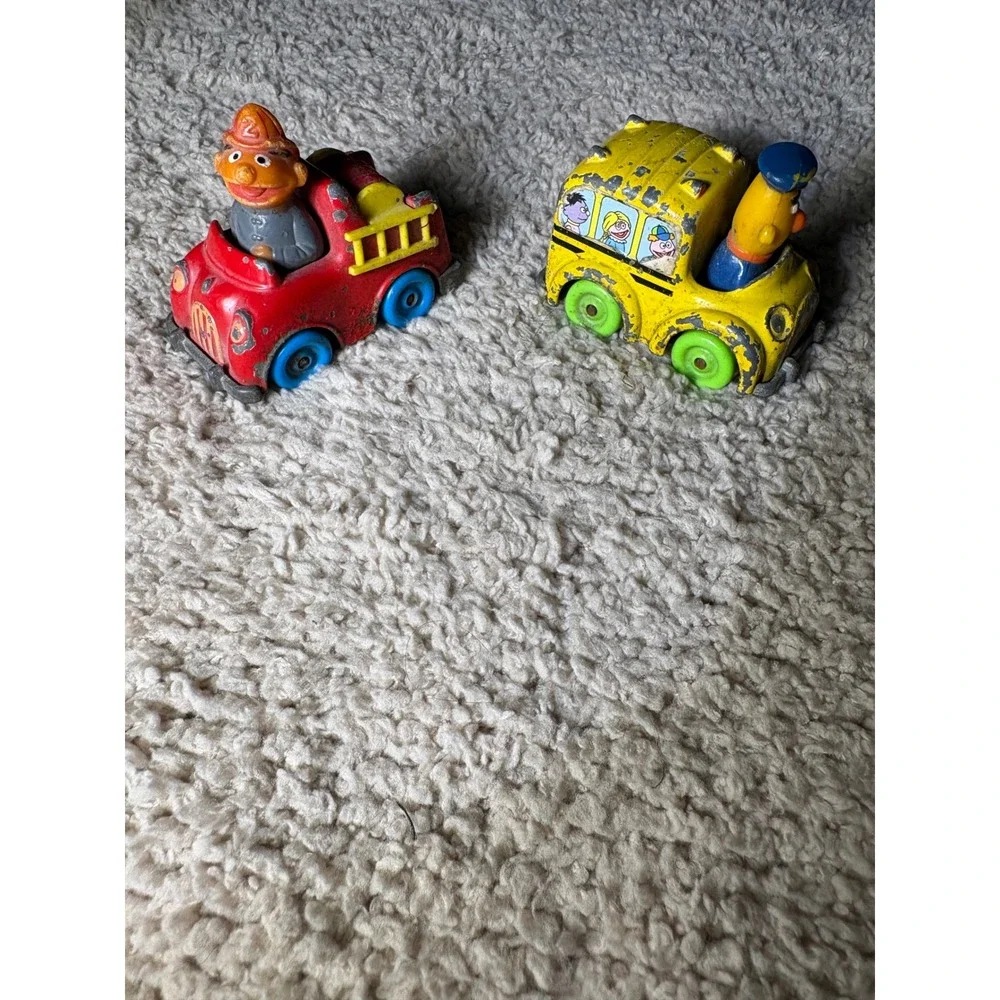 Vintage 1981 Playskool Sesame Street Diecast Bert Bus & Ernie Fire Truck Set
